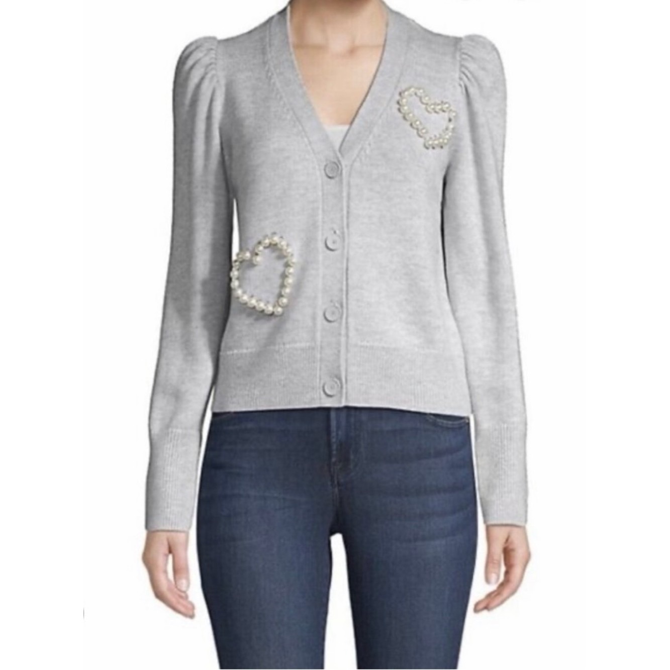 Kate Spade Ny Nwot Pearl Pave Heart Cardigan In Heather Gray, Xl ($368)